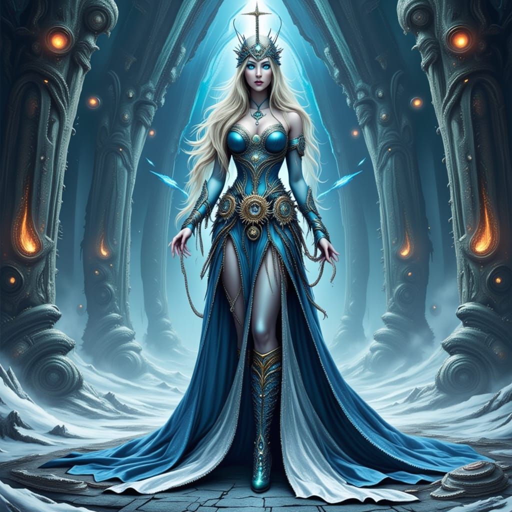 Steampunk Ice Queen in Frozen Gothic Palace