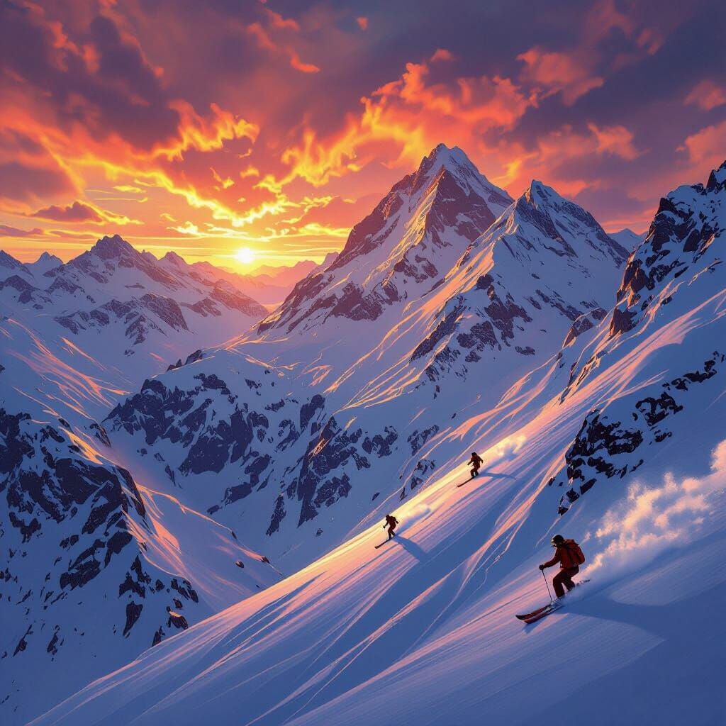 Fiery Alps Skiing in Epic Fantasy Concept Art Style