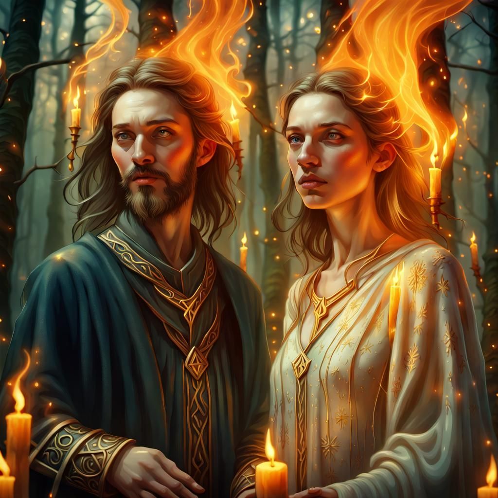 ᛏᚹᛟ ᛒᛟᛁᛊ, ᛏᚹᛁᚾ ᚠᛚᚨᛗᛖᛊ,
ᛁᚾ ᚠᚱᛁᛖᚾᛞᛊᚺᛁᛈ ᚲᛁᚾᛞᛚᛖᛞ.
ᚹᛁᚦ ᛖᚨᚲᚺ ᚷᛚᚨᚾᚲ...