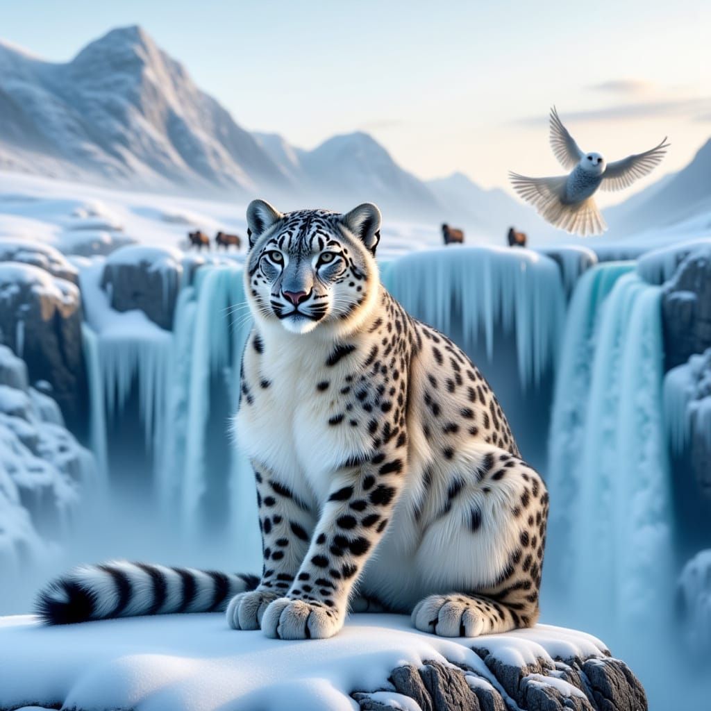 <lora:Dalle3 free upscaler:1.0>winter snowy wildlife endangered birds and animals waterfall tim flach style