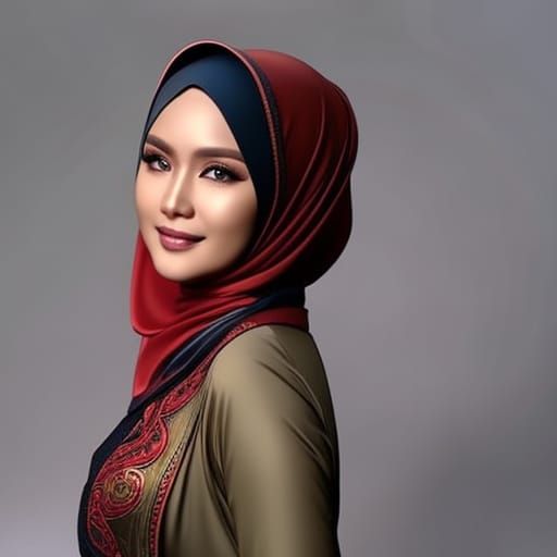 a photo of gadis melayu cantik, hijab,tudung, head and body portrait