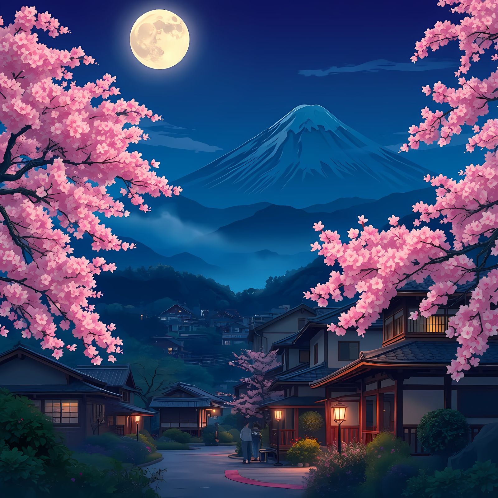 Japanese Night Scene in Anime Style