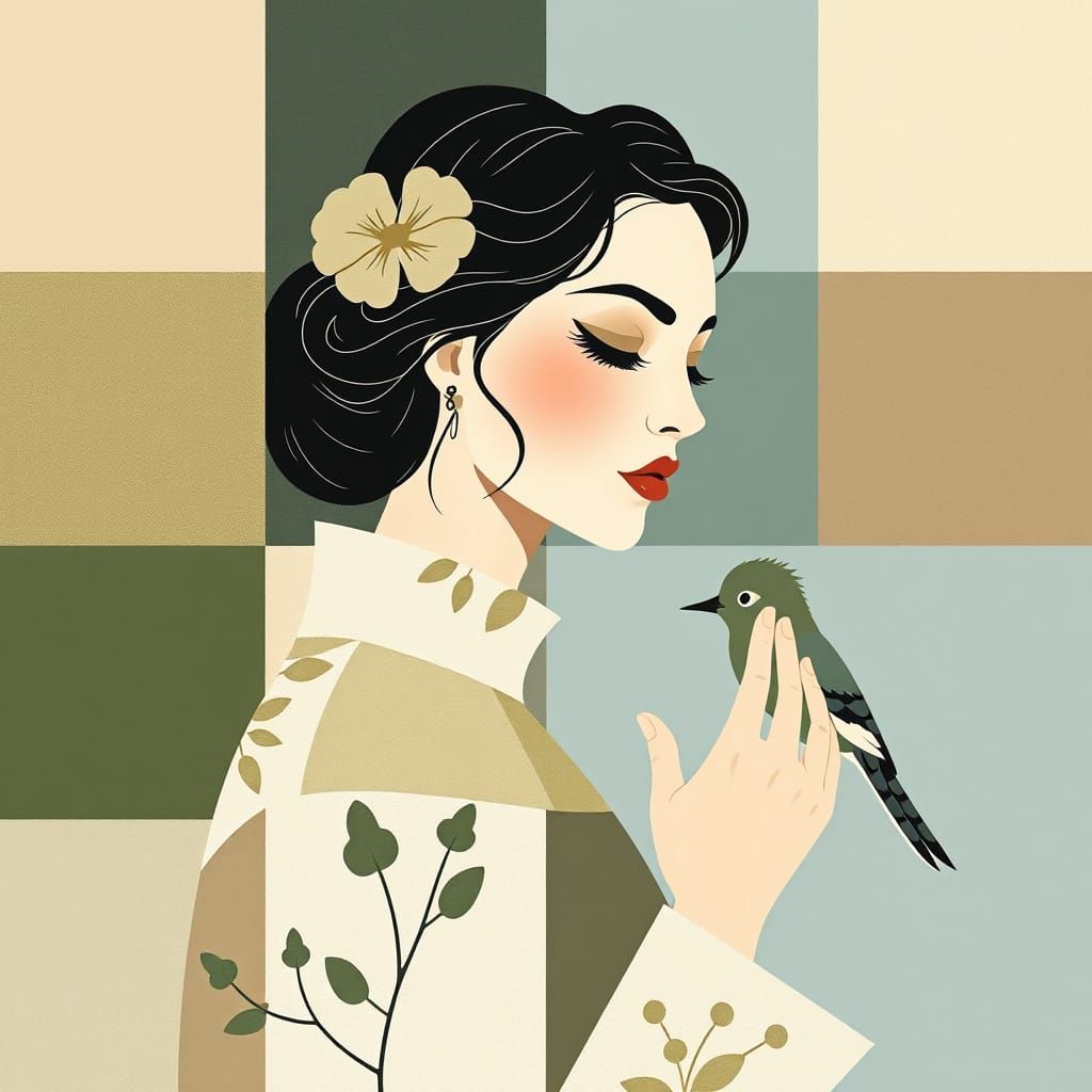 A picture made from small pieces. "A peaceful work of art consisting of graphic patchwork patterns inspired ...  by @Elviira 