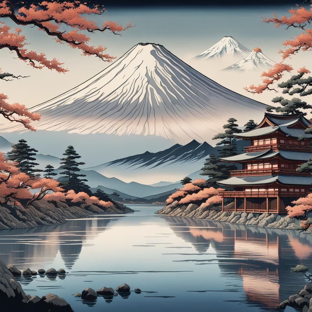 Ukiyo-e picture of Mount Fuji  by @Mike 