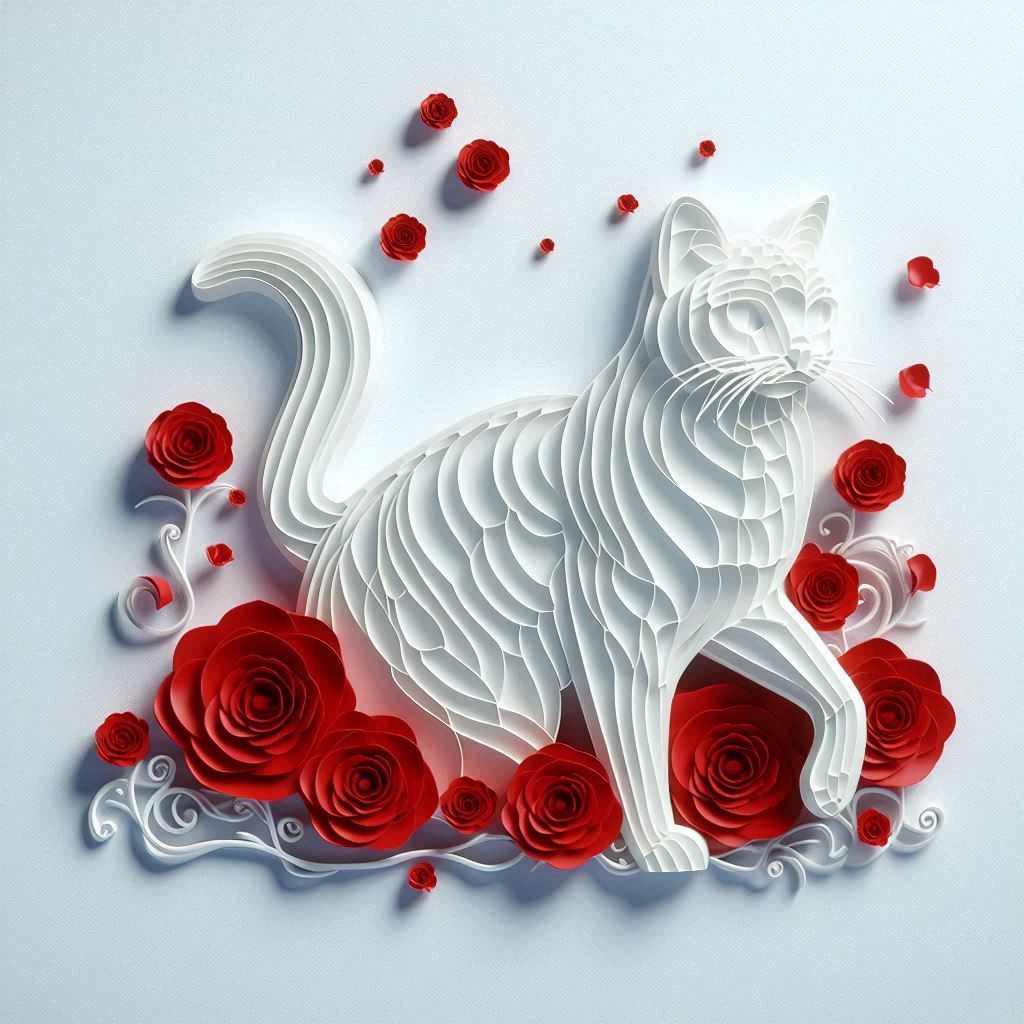 cat and roses