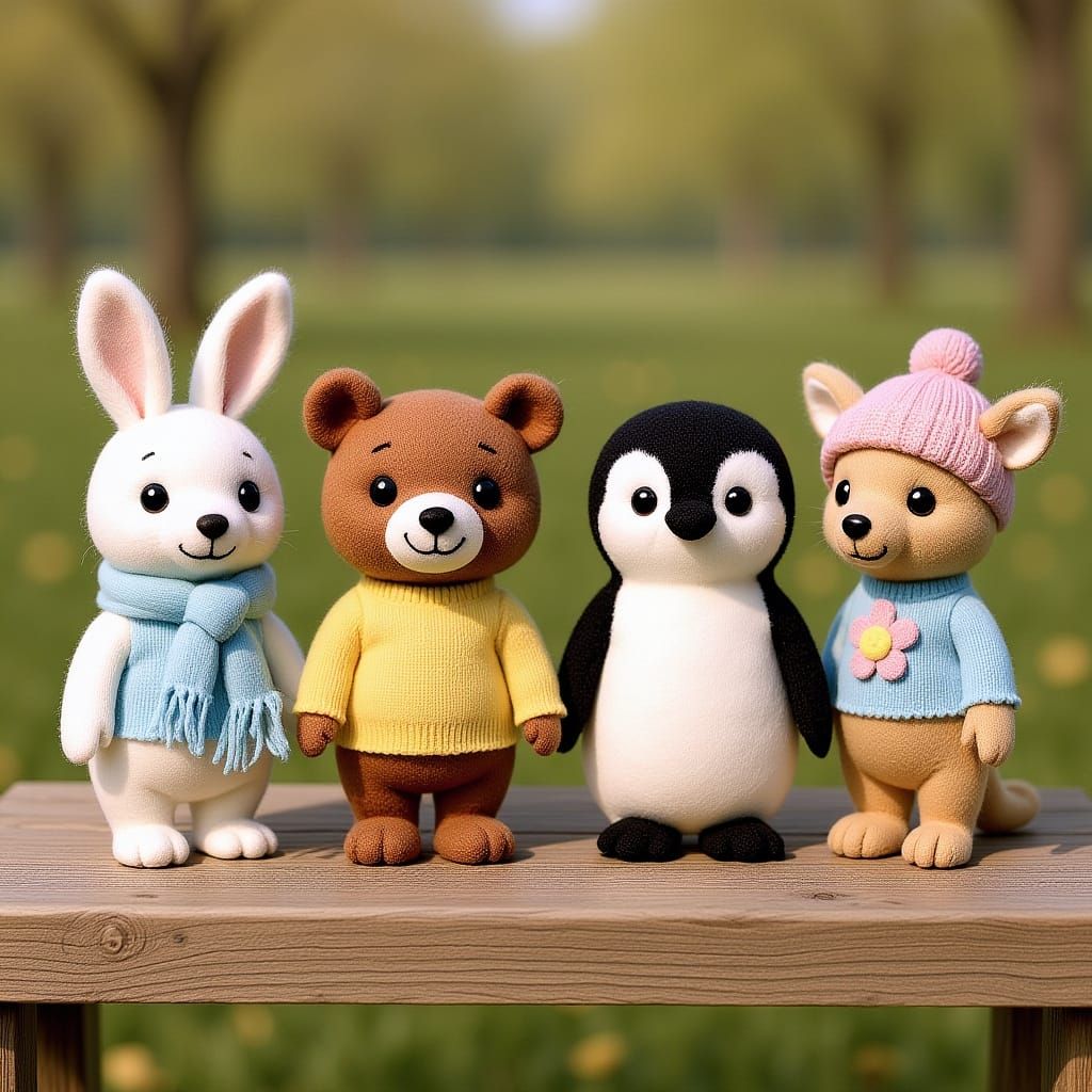 Felted Animals on Shelf in Children's Illustration Style