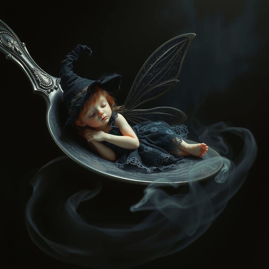 tiny witch fairy sleeping on a spoon  by @CMK