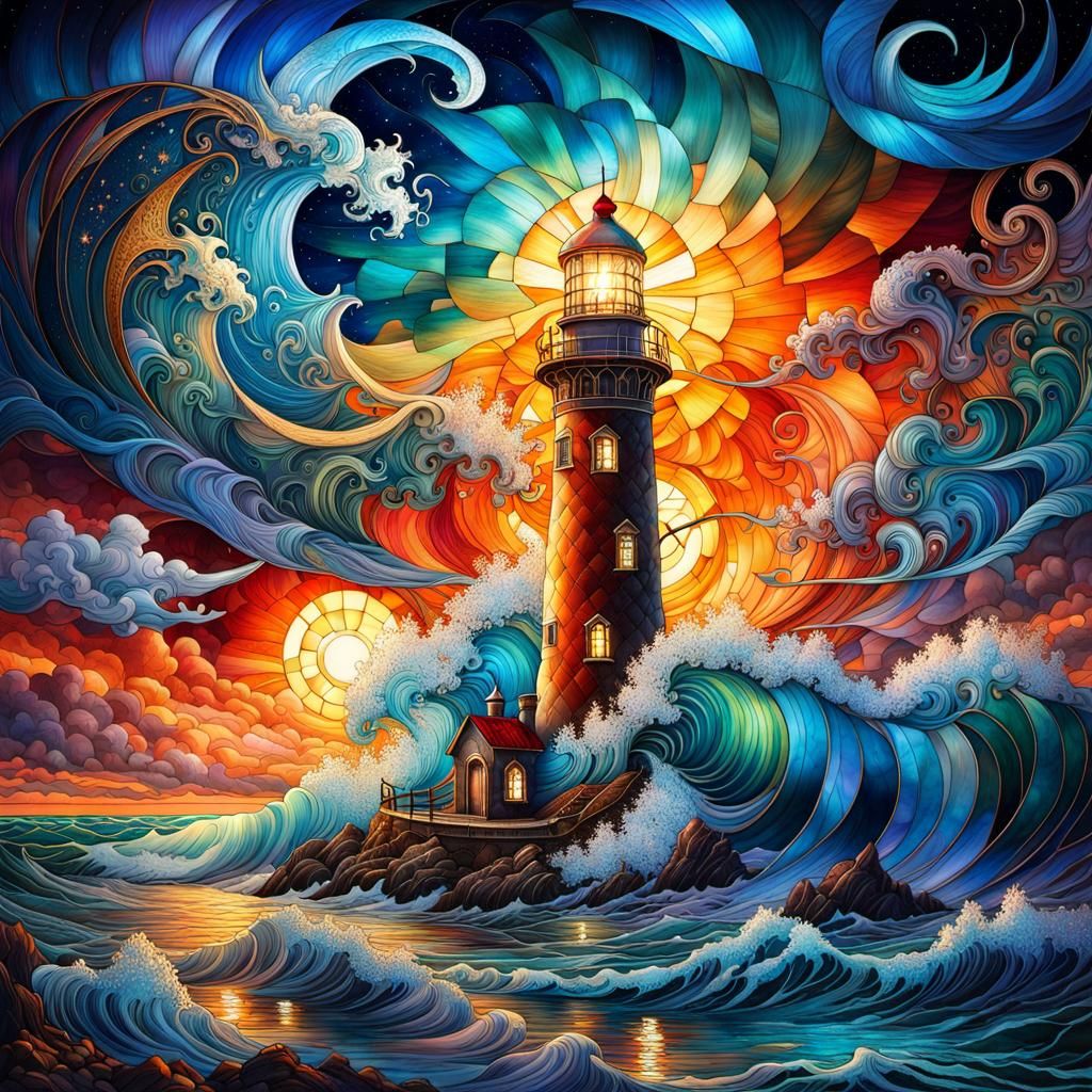 lighthouse surrounded stormy sea v2  by @Keyser_Soeze