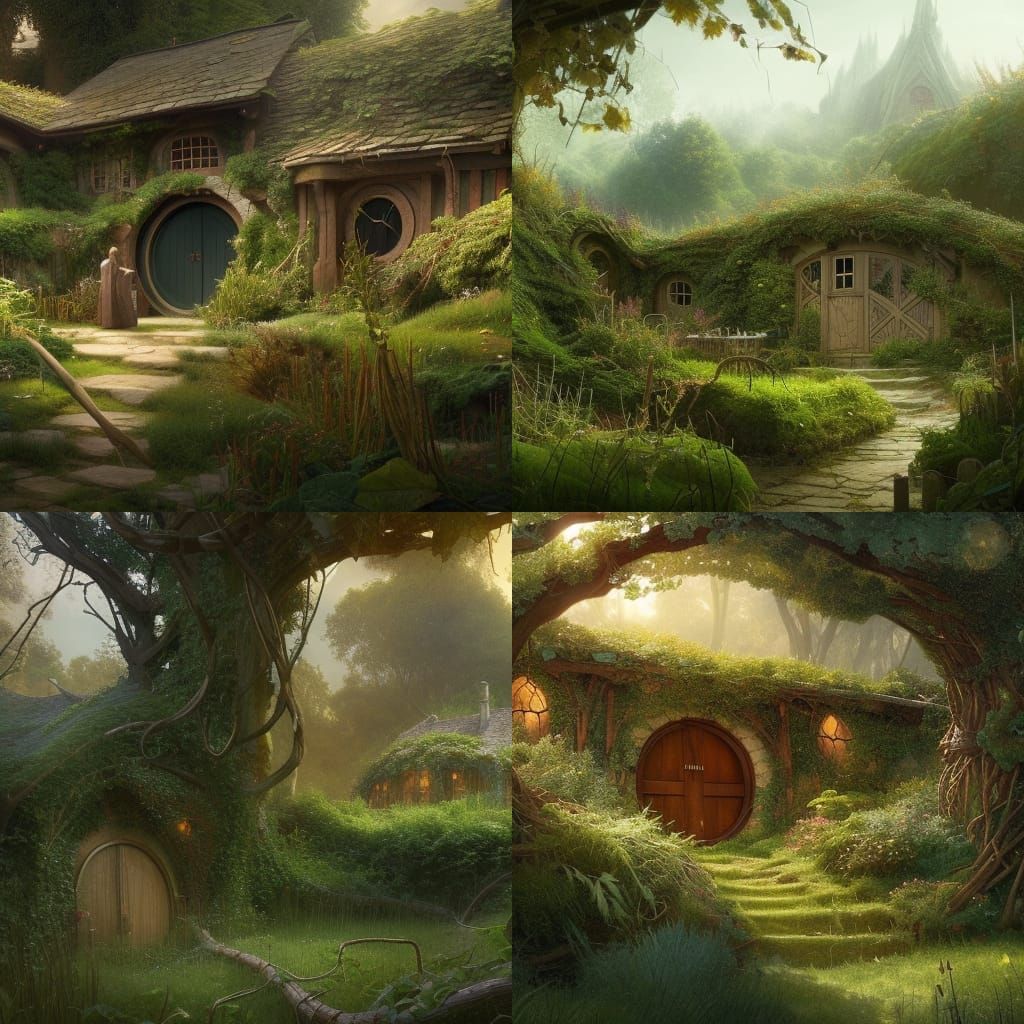 Beautiful Hobbit garden covered with vines and sticks in Hobbington.