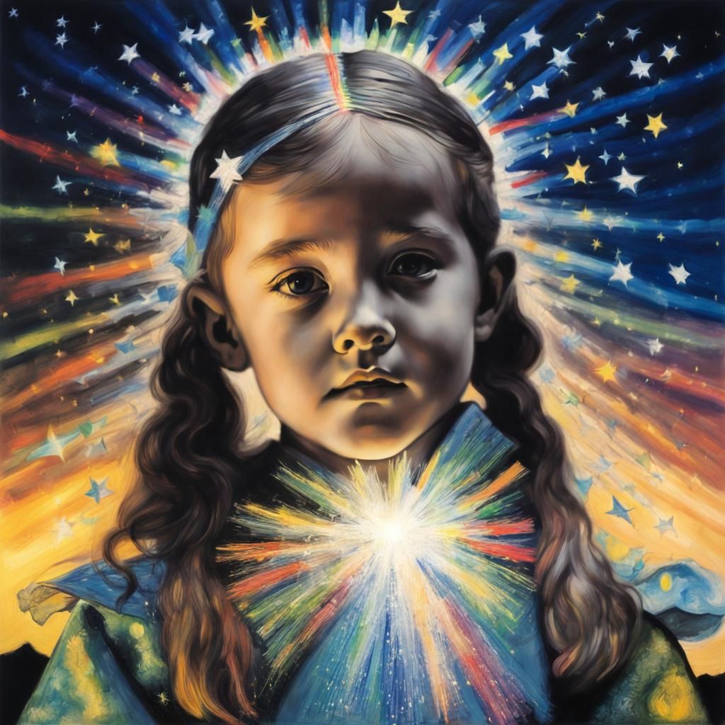 horse ,Lakota  heyoka painted horse  , colorful, Van Gogh ,rayograph Man Ray collection of random b&W objects, light reflecting, things laid...