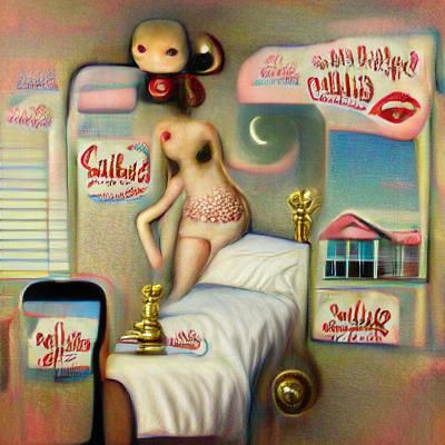 “sultry callgirl” in the style of Mark Ryden motel room nigh...