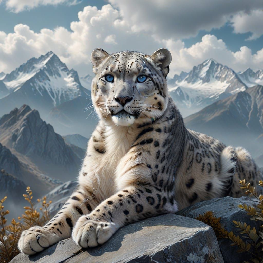 Majestic Snow Leopard on Misty Alpine Ledge