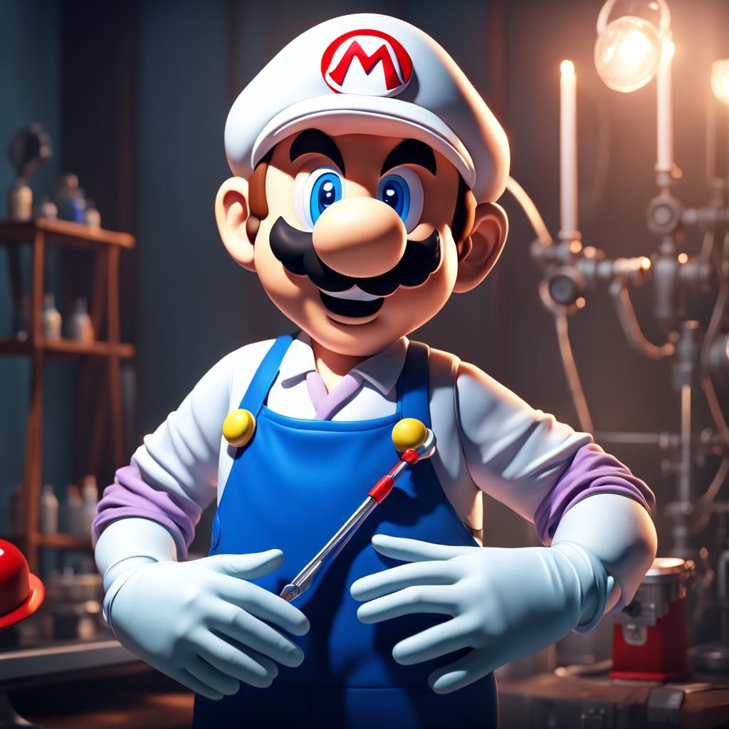 Mario doctor with surgical gloves   by @FeistyGoatHerder