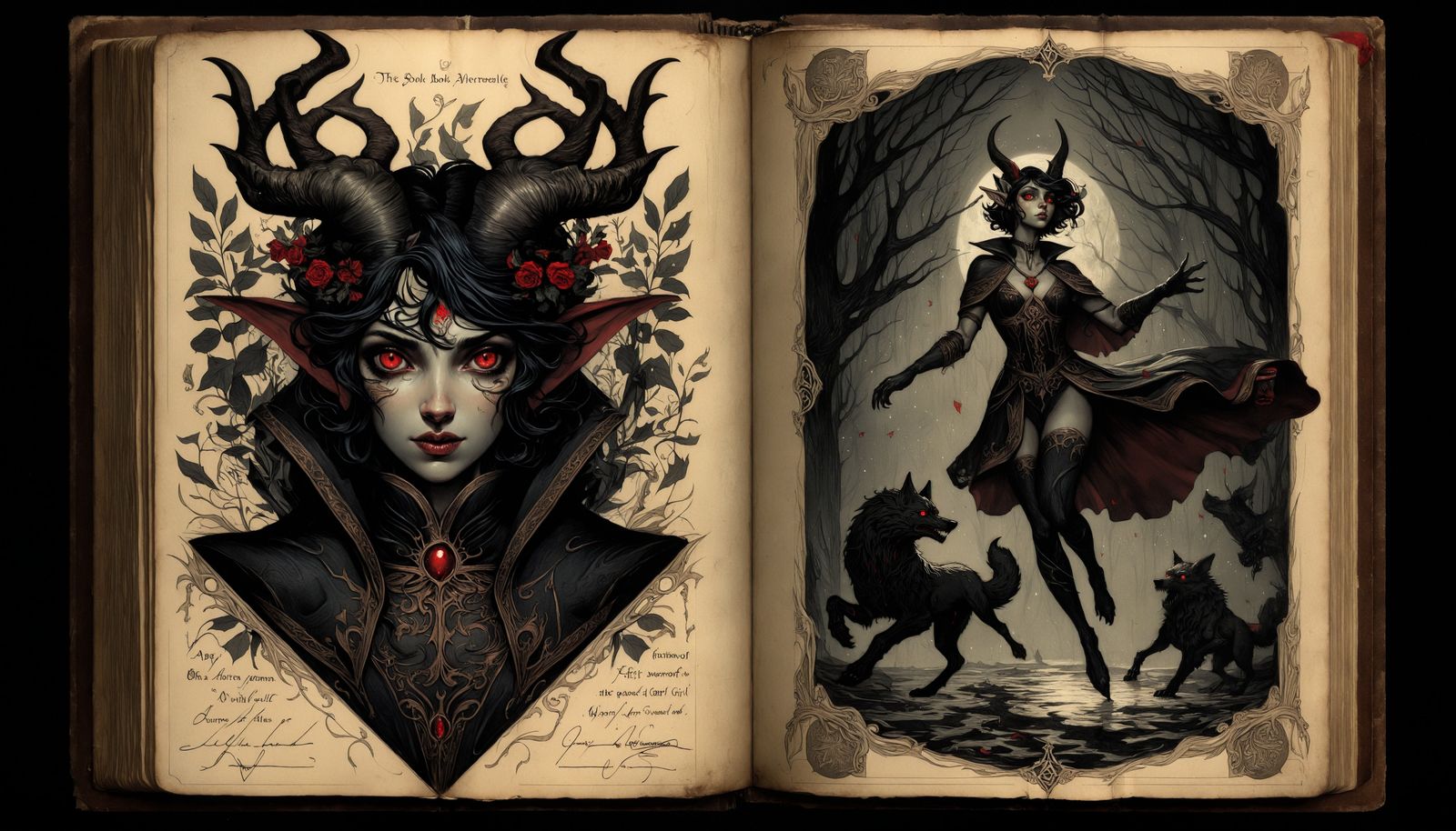 ‘Dancing with Wolves’. Illustration from a book of grim fair...