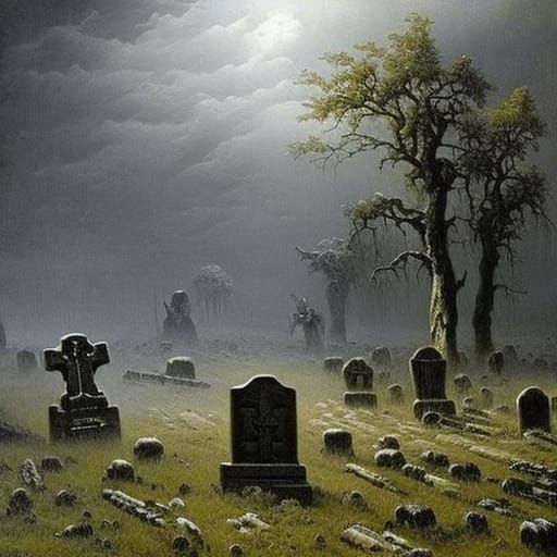 skull raining on a graveyard