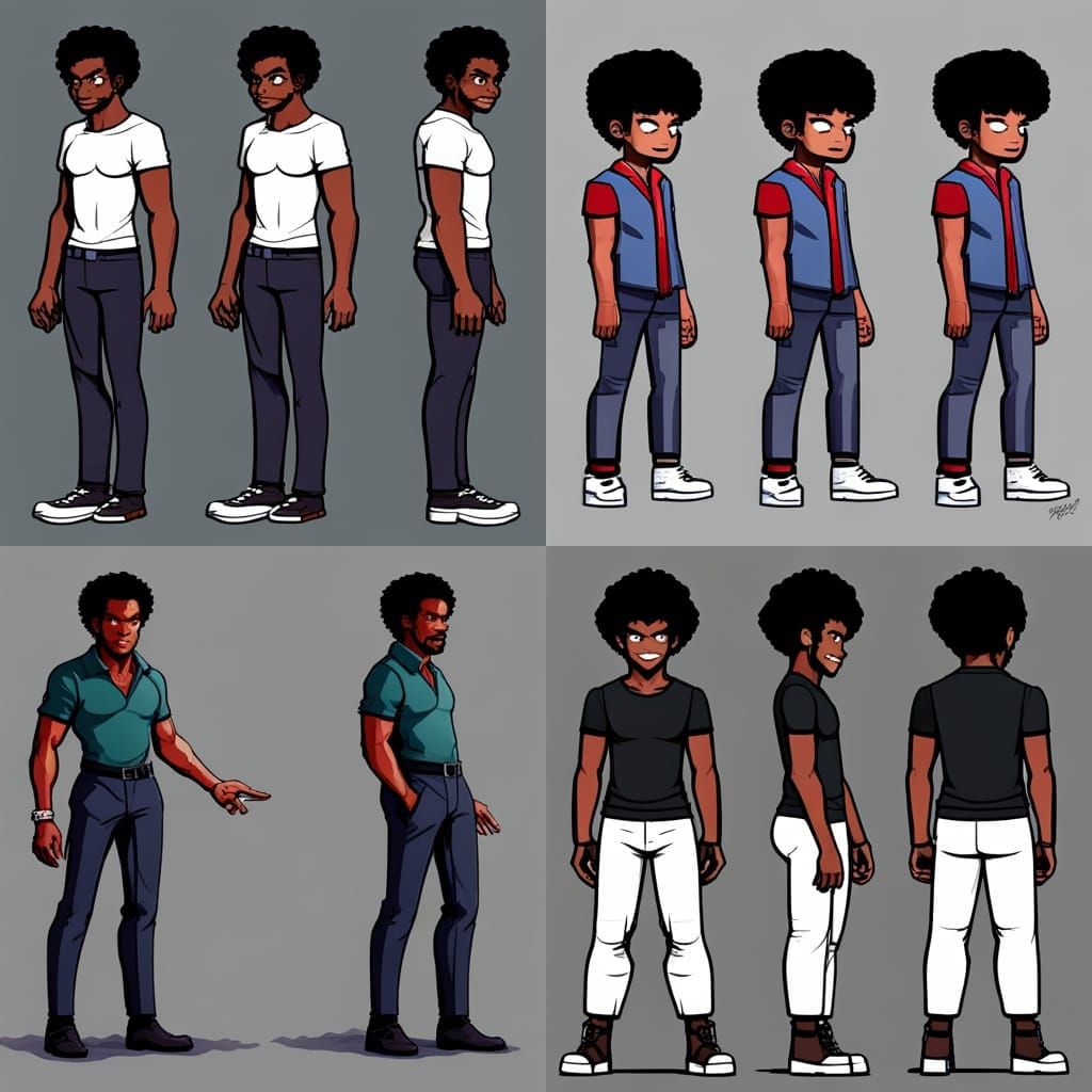 character turnaround sheet for character designs for Bruce Leroy from ...