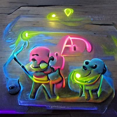 The Adventure Pals glowing neon acrylic art chalk art