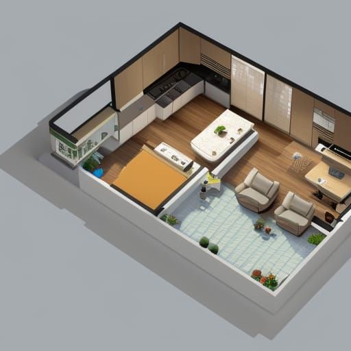 A floor plan of a one bedroom, bathroom, living room and kit...