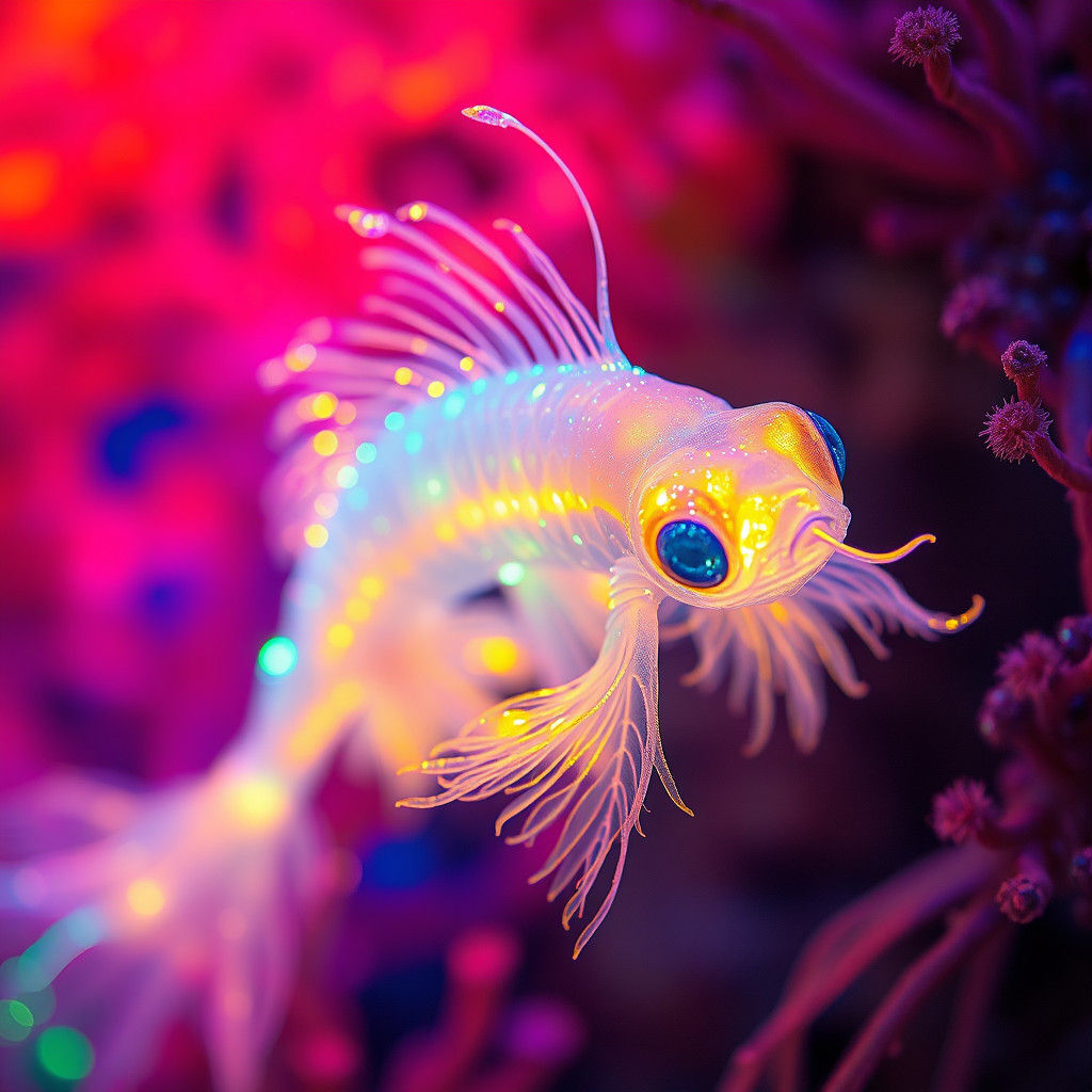 Bioluminescent digital art. Close-up. A glowing, ethereal aq...