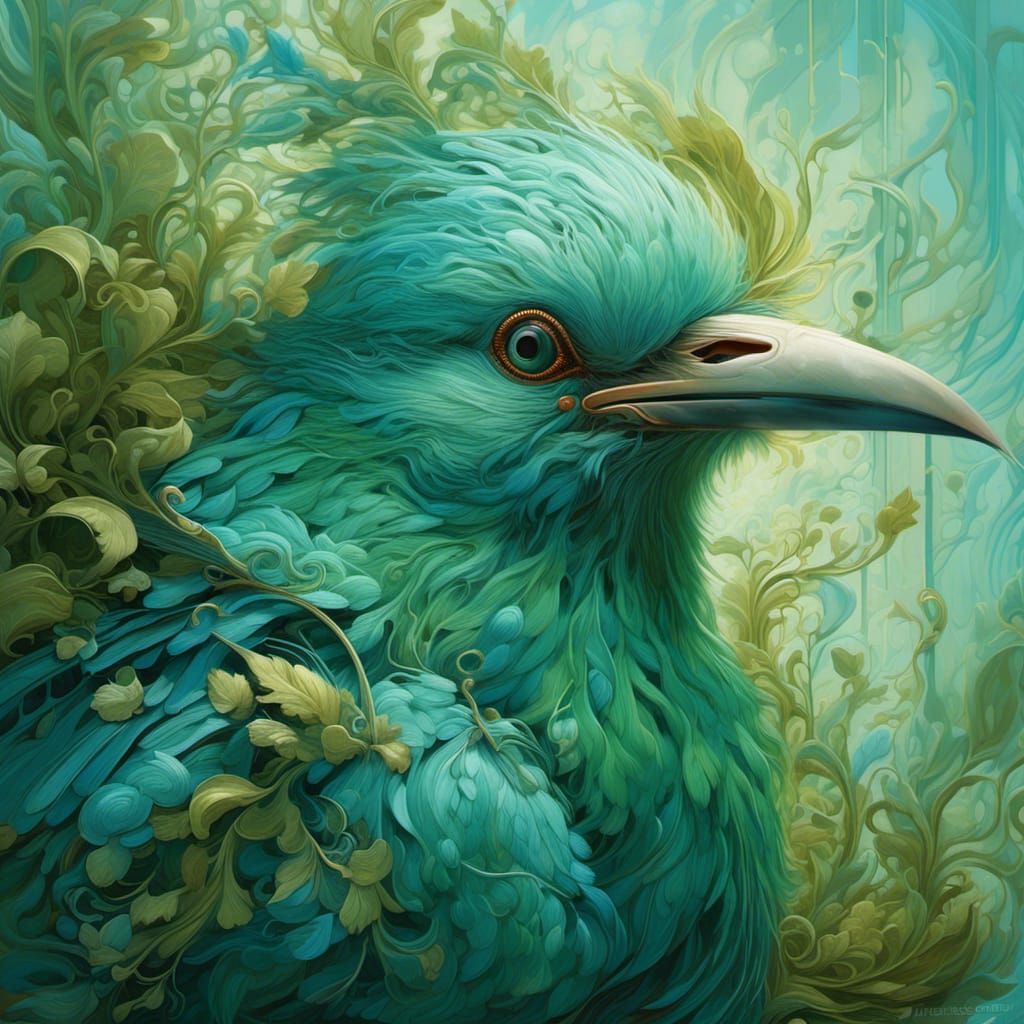 <lora:NC Hyperreal:1.0> Surreal portrait of a bird, emerges ...