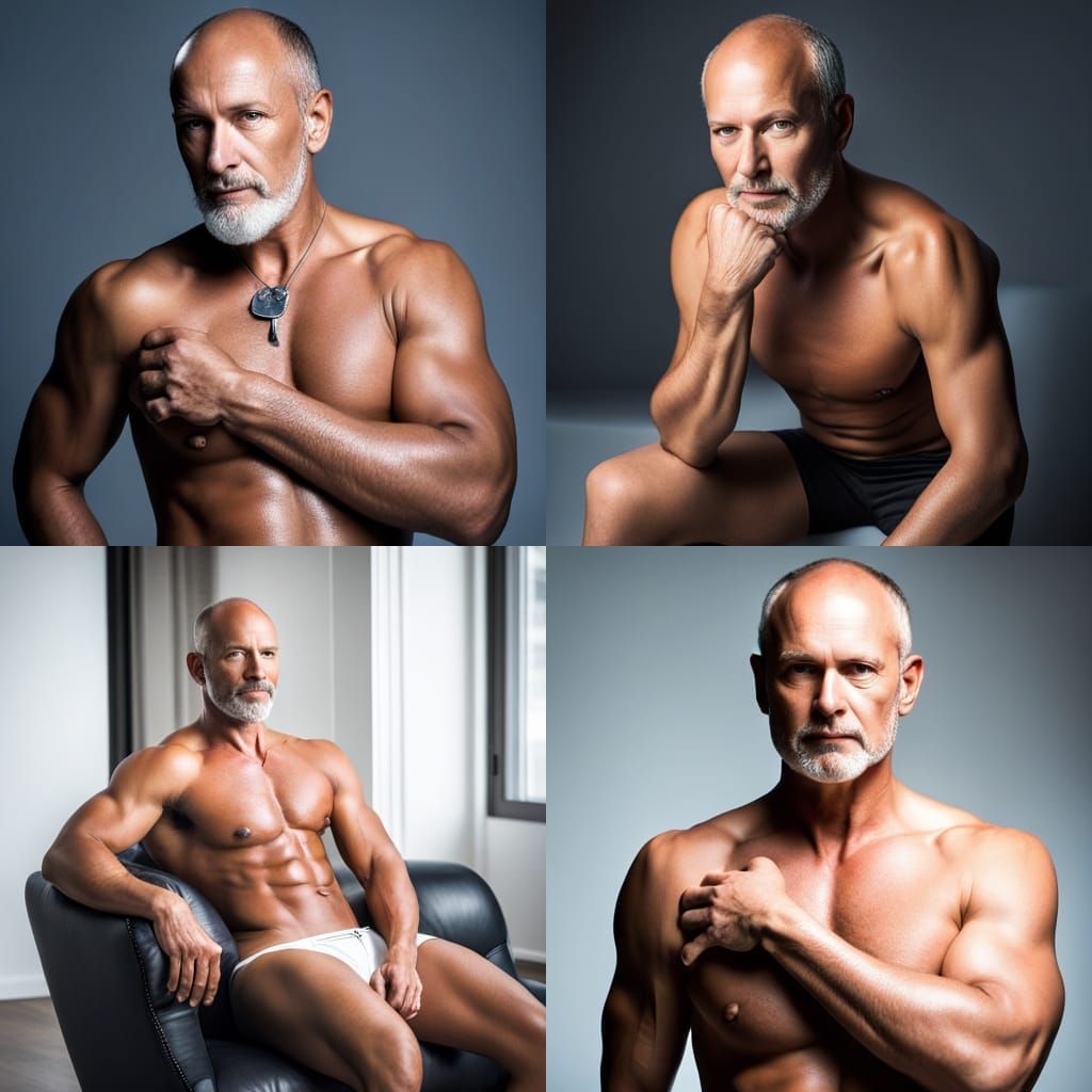 handsome, shirtless, muscular man, gray beard, bald head - AI Generated  Artwork - NightCafe Creator