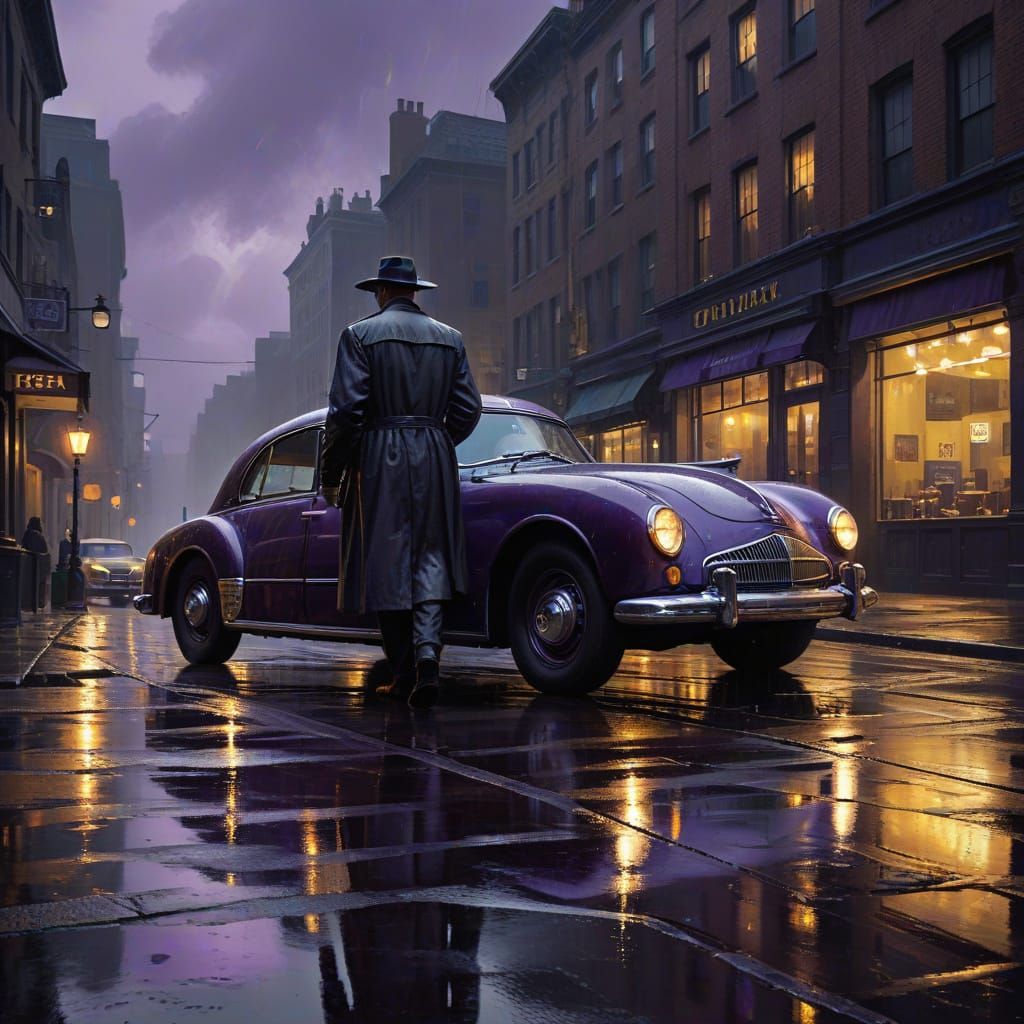 Film Noir Man Walks Away in the Rain