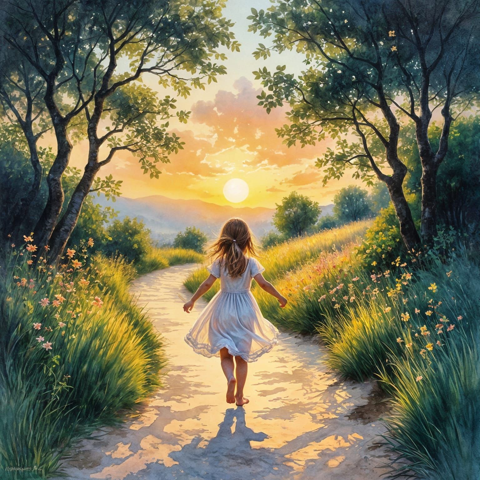 The essence of Joy, love, wonder, a barefoot little girl running along a path   by @Tilted25