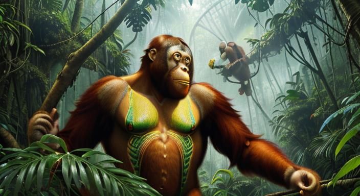 a dense jungle filled with lush vegetation and the sounds of...