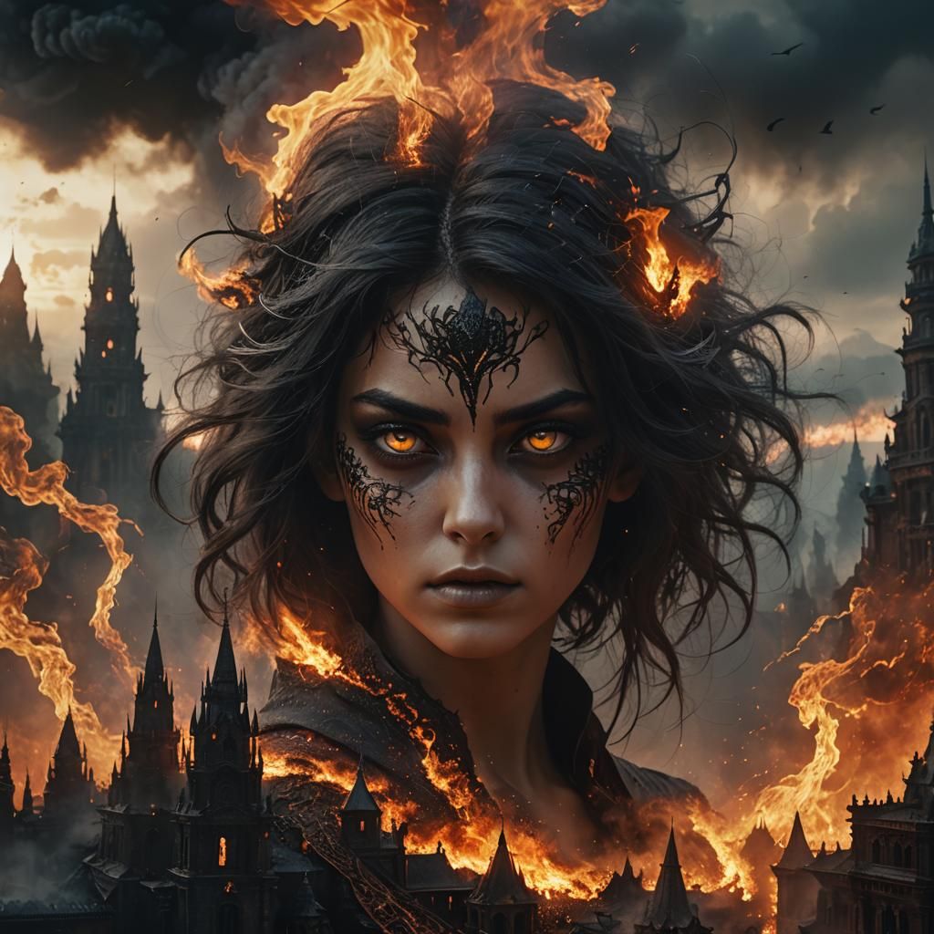 Black mist rises from the model.  Models eyes are glowing an...