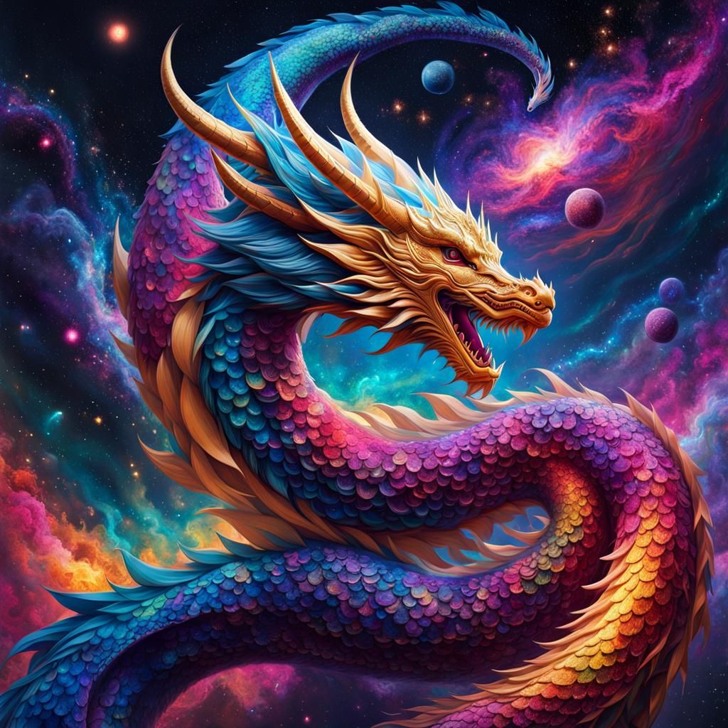 Colorful dragon in space - AI Generated Artwork - NightCafe Creator