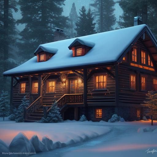 Cottage in Forest with Woman and Spirits