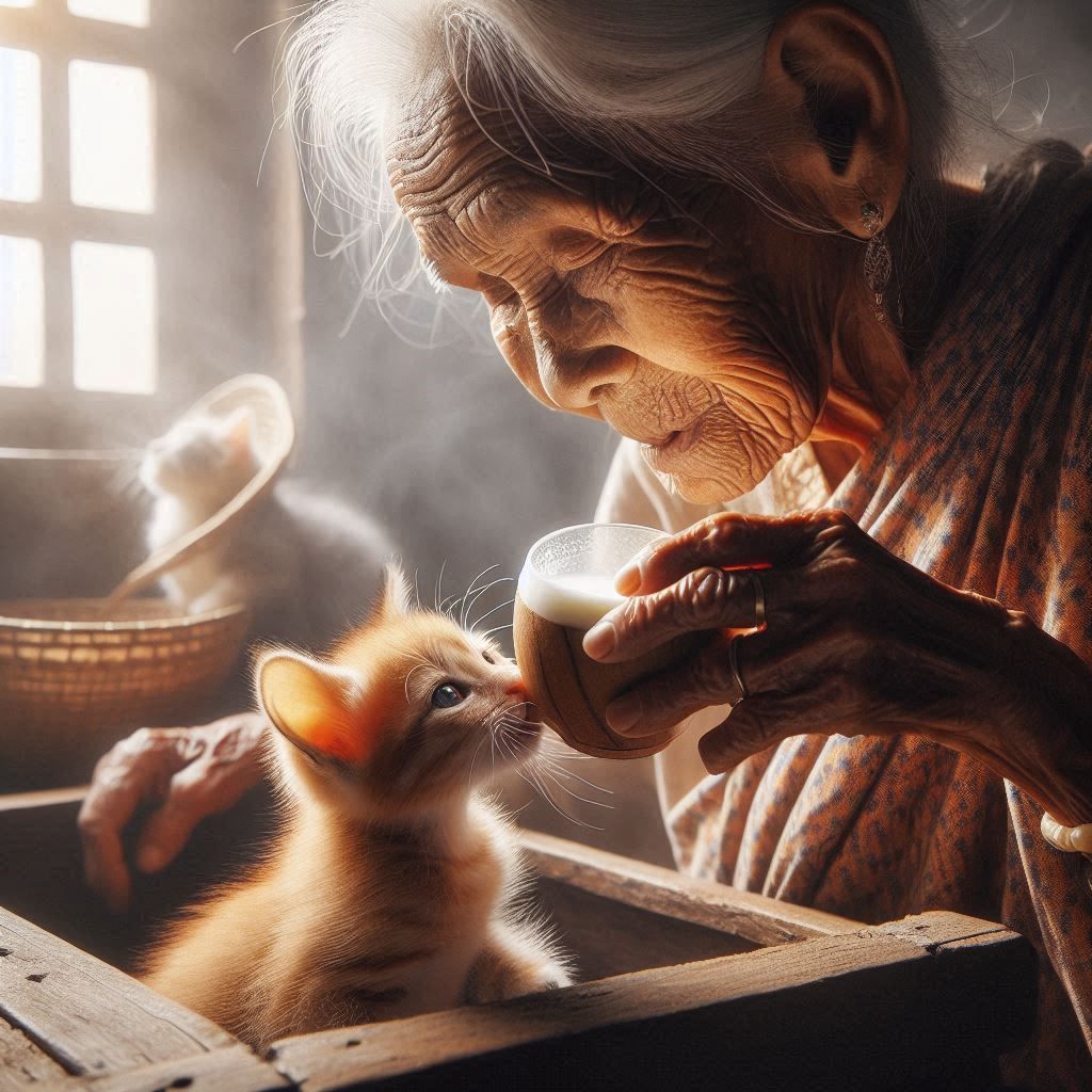 Old woman with baby cat (4)