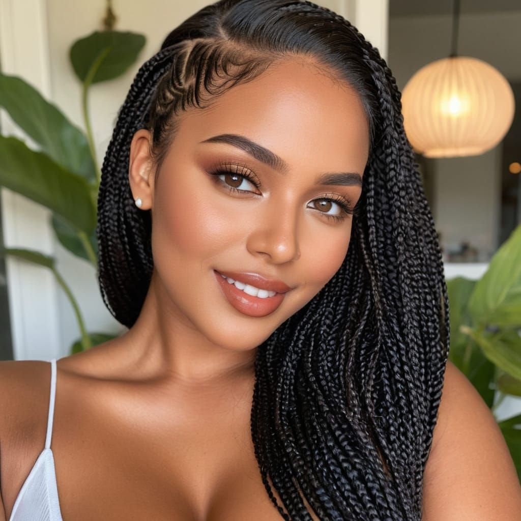 Close-up of a beautiful female with braided hair