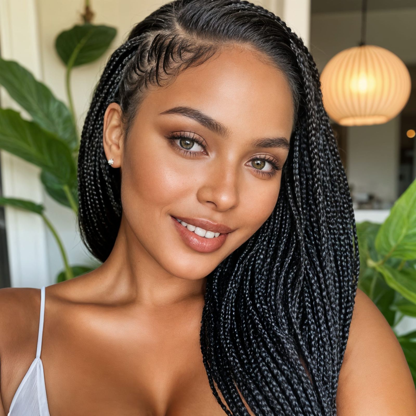 Close-up of a beautiful female with braided hair