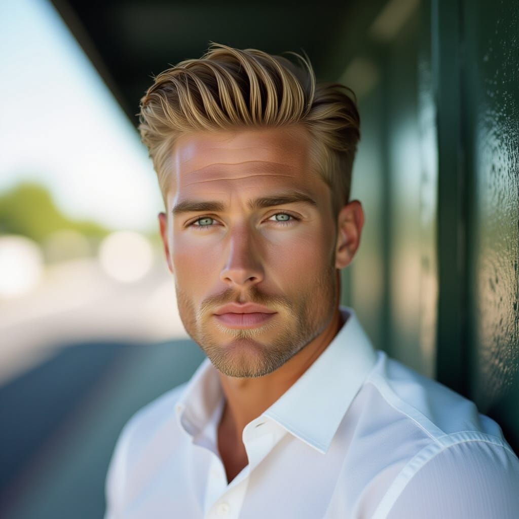 Handsome Tall Blonde Man Photorealistic Portrait