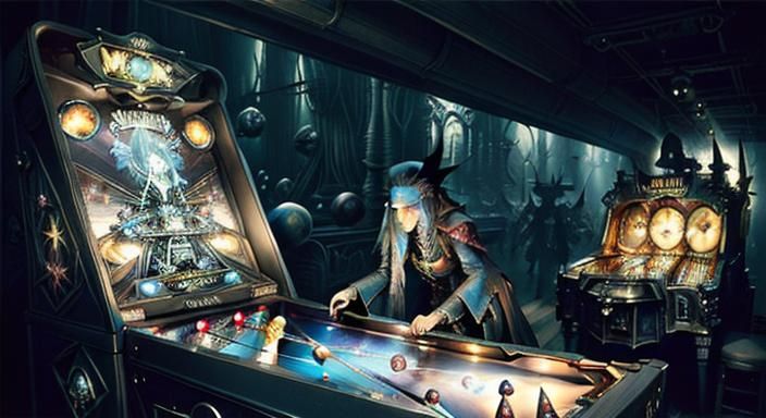 Pinball (Wizard:1.5) epic surrealistic (dark fantasy:1.1) sc...