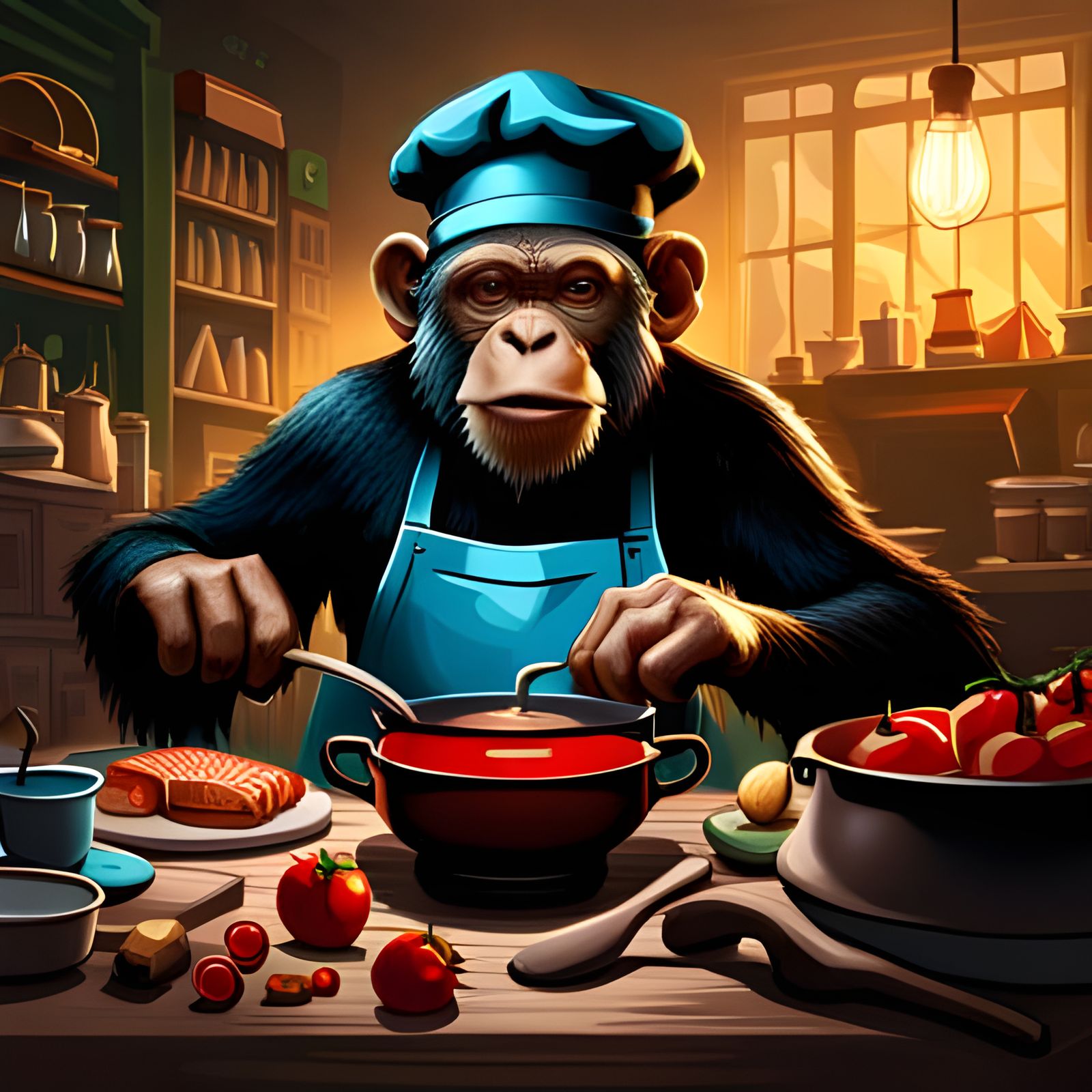 Chimpanzee whippin it up in the kitchen  by @AV77