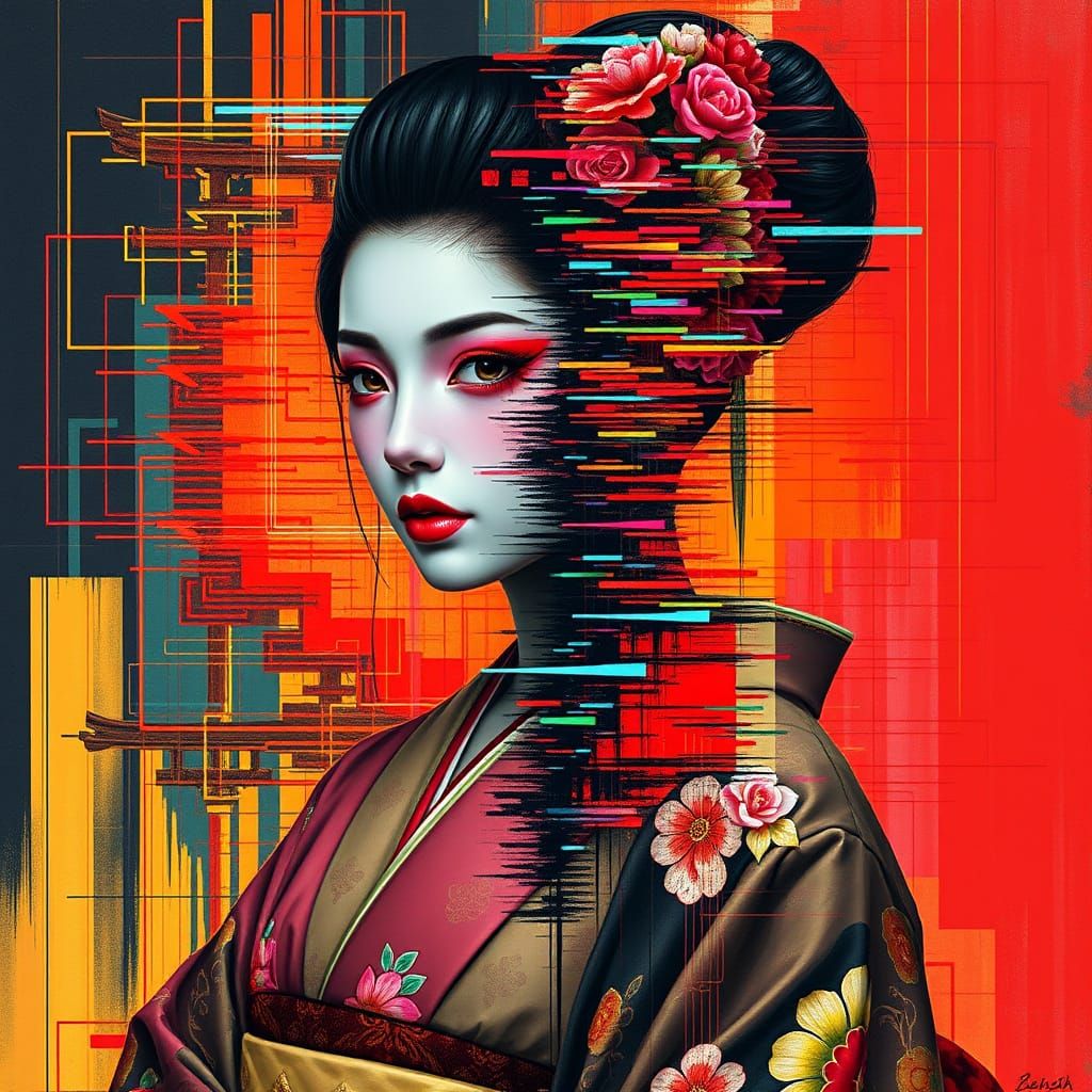 Geisha portrait glitch  by @undefined