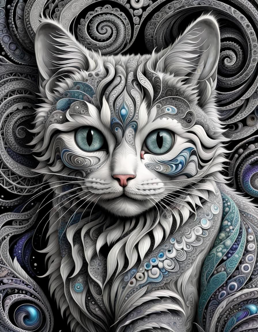 White zentangle cat