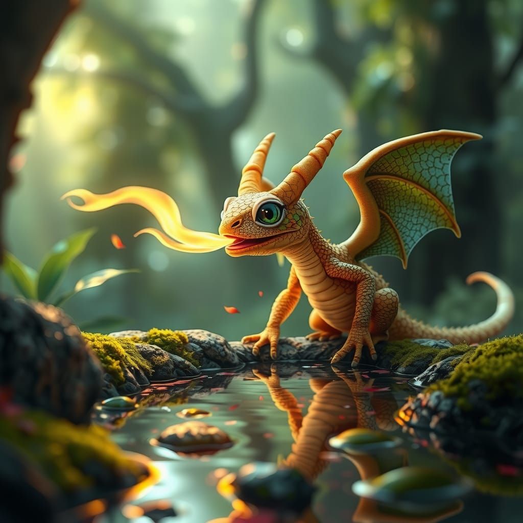 Baby Dragon breathing fire  by @Superbear