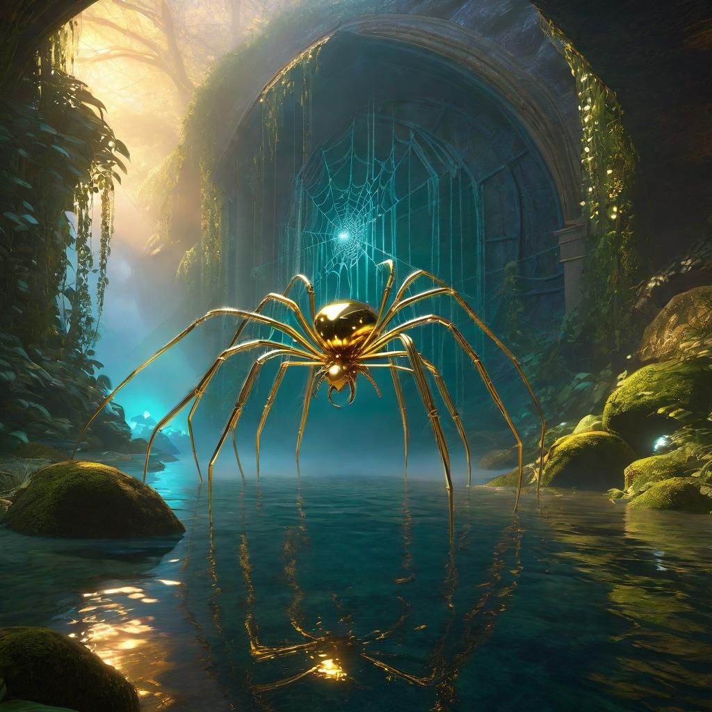 A colossal mythical underground spider weaves a net. - AI Generated ...