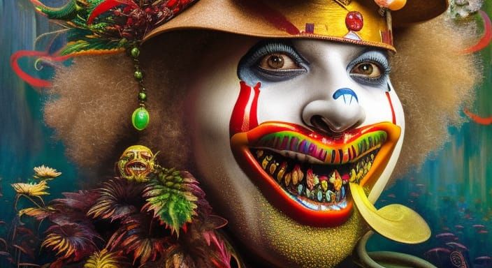 Smiling clown and crying clown, Energetic power fields,  del...