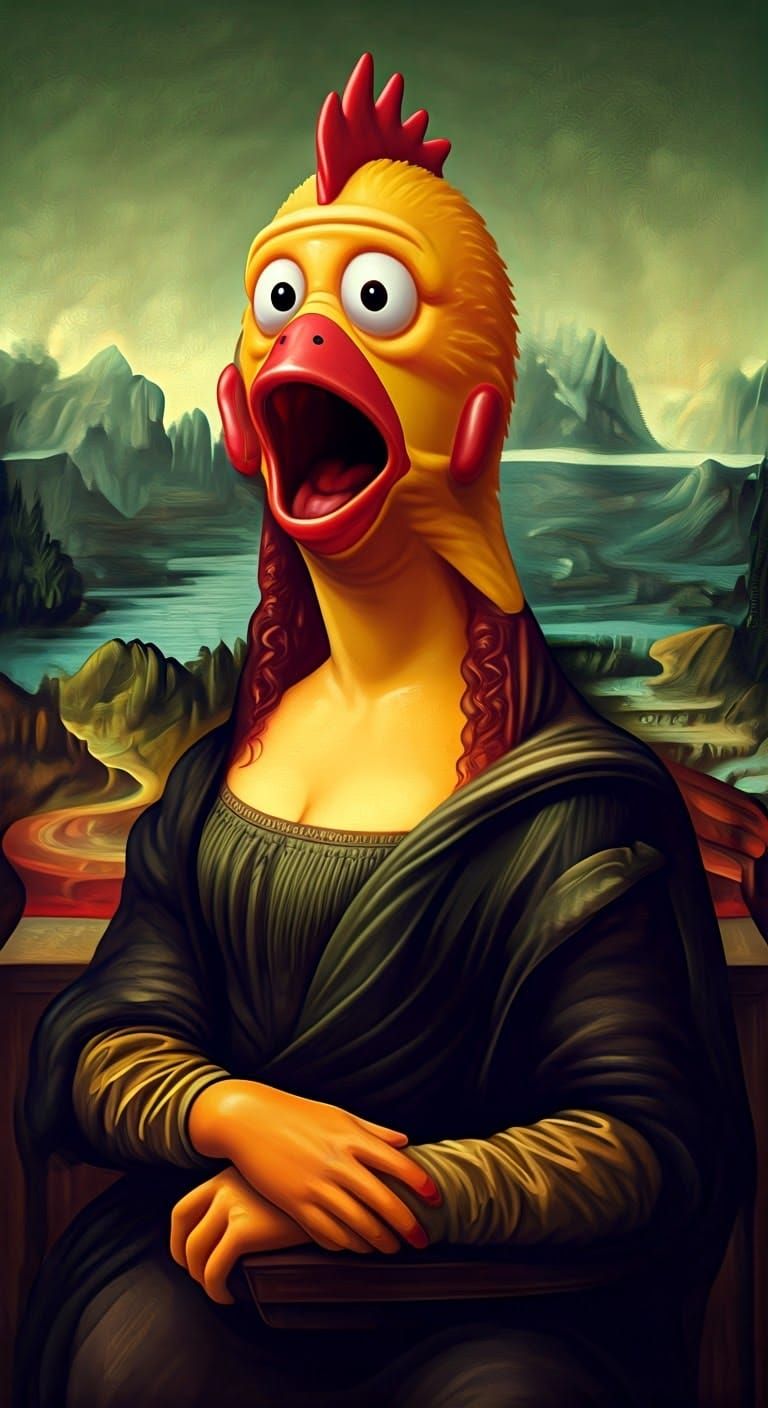 Surreal Rubber Chicken Portrait in the Style of the Mona Lis...