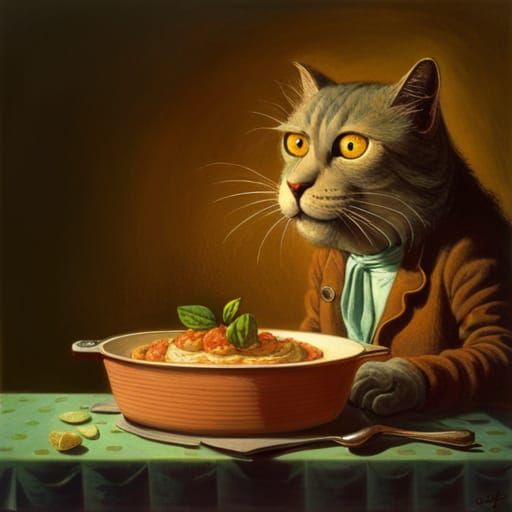 Large Cat Making Lasagna IV - AI Generated Artwork - NightCafe Creator