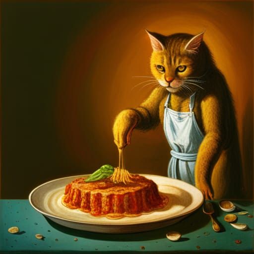 Large Cat Making Lasagna VI - AI Generated Artwork - NightCafe Creator