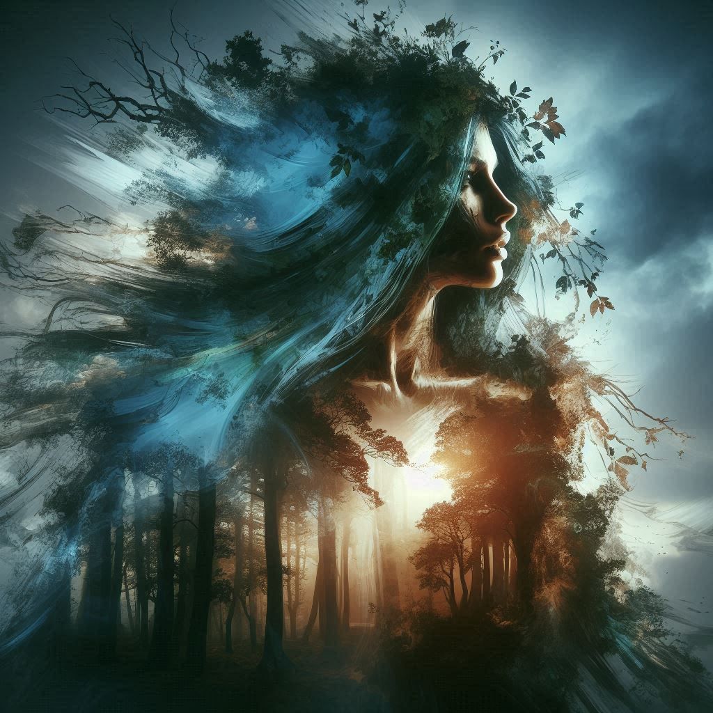 double exposure beautiful fantasy portrait landscape..