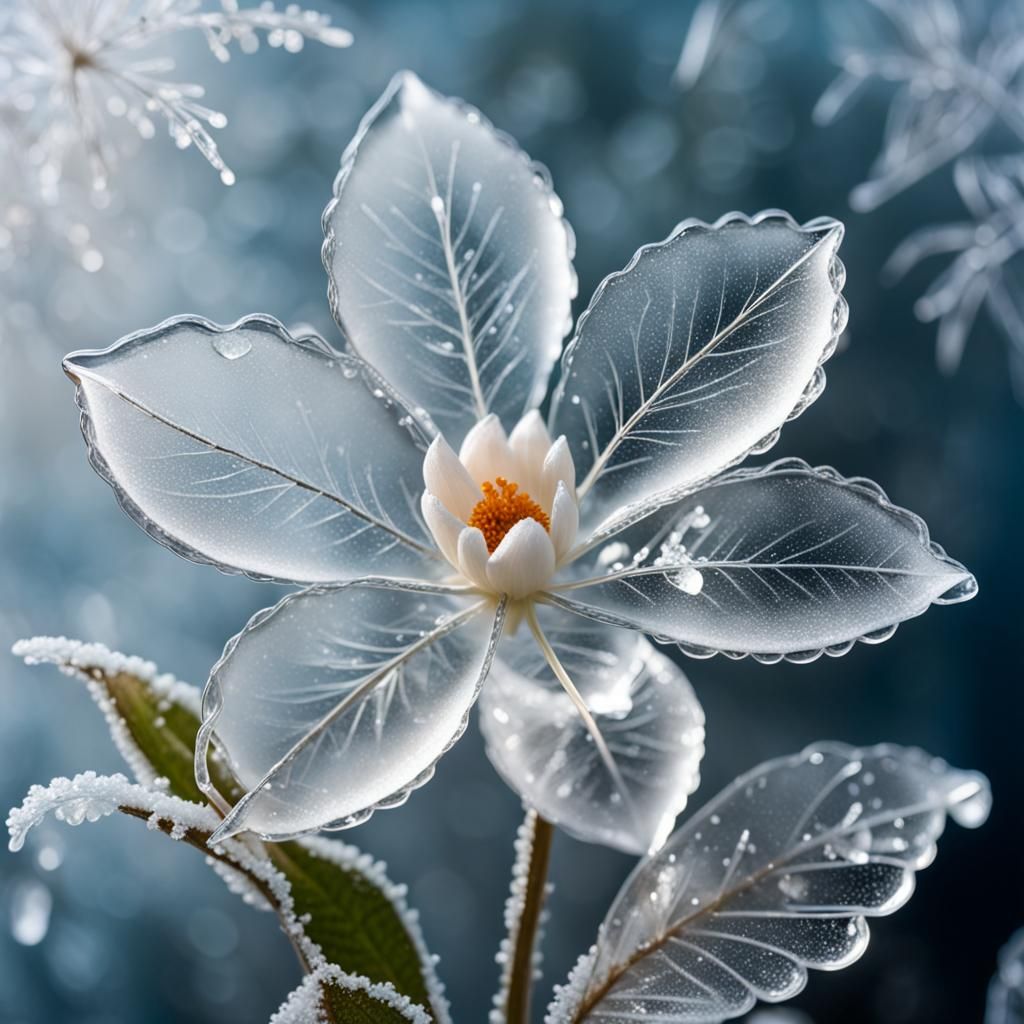 Fleur de glace délicate, pétales translucides, illusion de fragilité, capturant une beauté éphémère et ...  by @Abri 