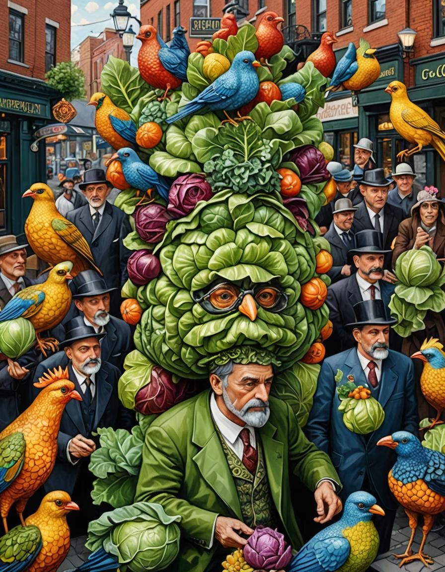 anthropomorphic human birds hybrids  wearing intricate costu...