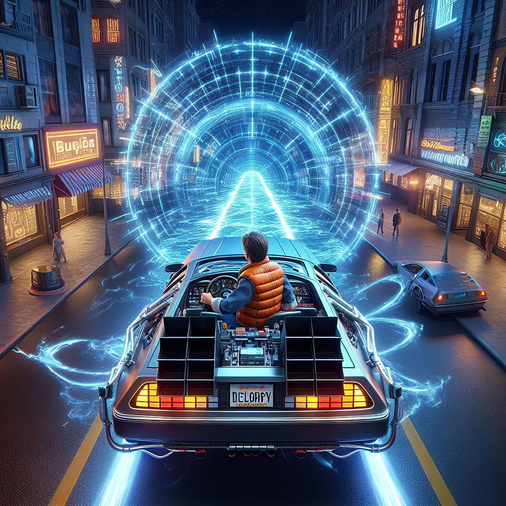 Marty McFly in His DeLorean Time Travelling