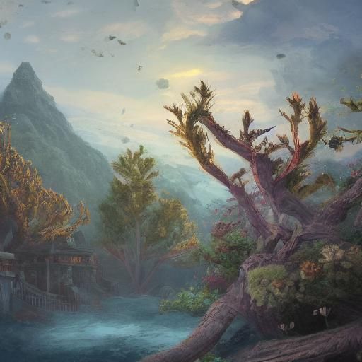 Island Oasis: Neo-Impressionist Lake Scene